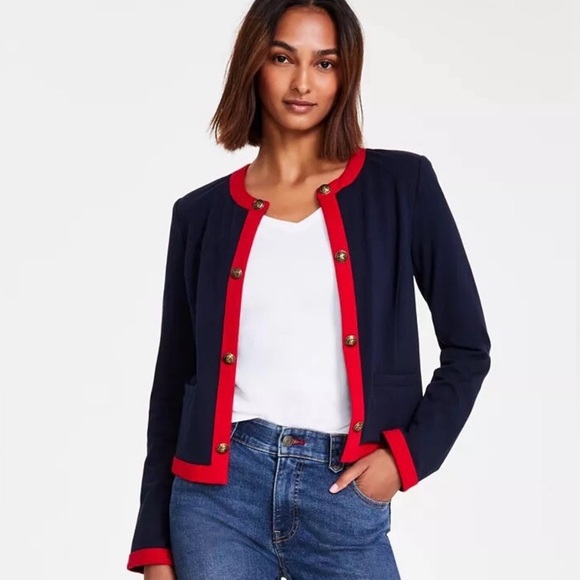 Tommy Hilfiger Jackets & Blazers - NWT Tommy Hilfiger Women’s Contrast Trim Open Front Jacket Size Large